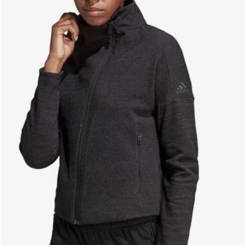 Adidas Heartracer Asymmetrical-Zip Jacket Black Gray Space Dye - Small